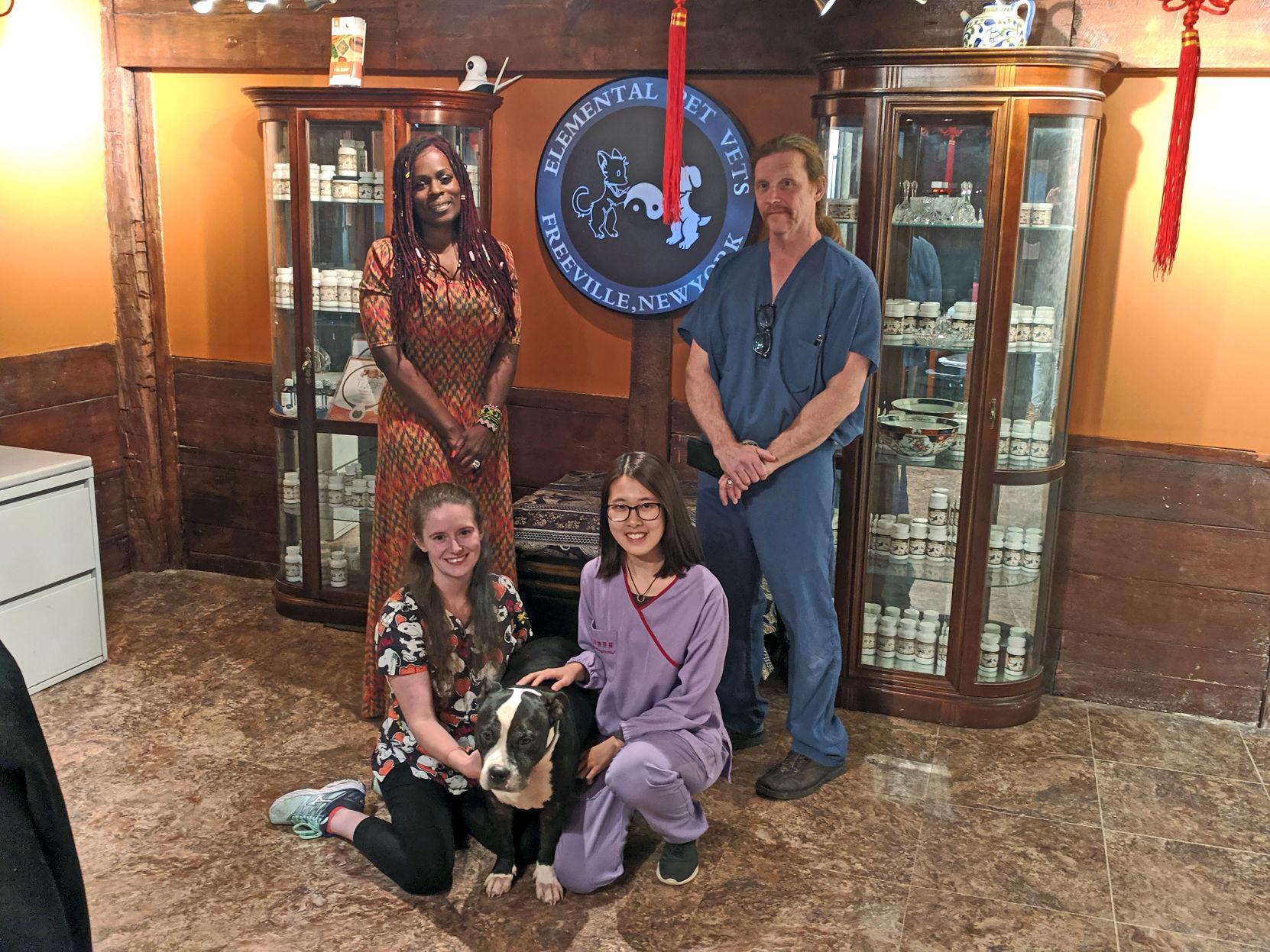 Janette Dewey (top left) and Curtis Dewey (top right), along with Kayla Morley (bottom left), the Dewey’s dog Una and Yuki Guan.